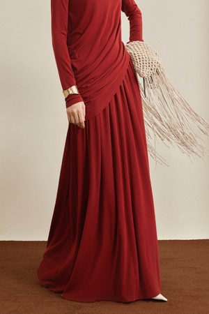 YY_Autumn red asymmetrical skirt