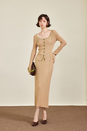 YY_Color-blocked slim skirt