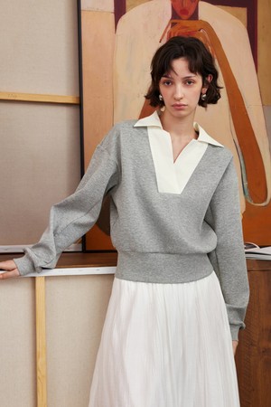 YY_Loose floral gray thin sweatshirt