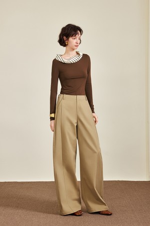 YY_Casual straight wide pants_BEIGE