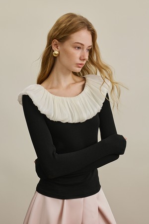 YY_Slim stitching crew neck top
