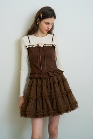 Cest_Autumn mesh ruffle skirt