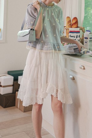 Floral lace flare skirt_2color