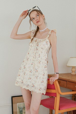 Floral lace hem mini dress_2color