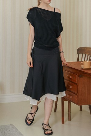 Asymmetry layered midi skirt_2color