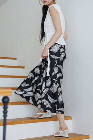 Brush print satin skirt_2color