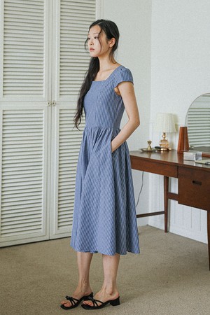 Square neck stripe dress_2color