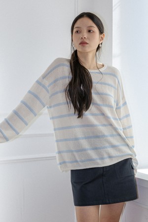 Stripe round neck top_2color