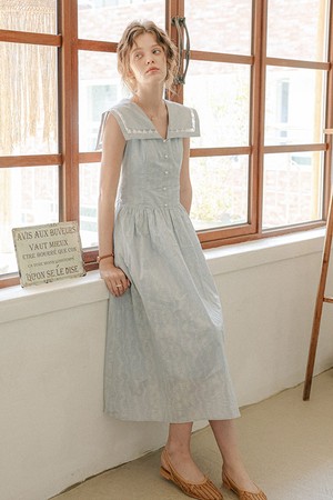 Jacquard sailor collar midi dress_2color