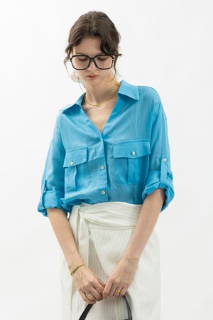 Roll-up sleeve sheer shirt_4color
