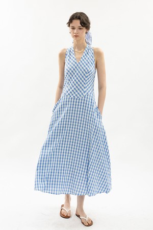 Gingham halter long dress_2color