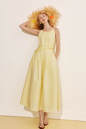 YY_Waist spaghetti strap dress_2color
