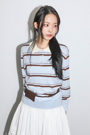 DD_Contrast collar stripe knit
