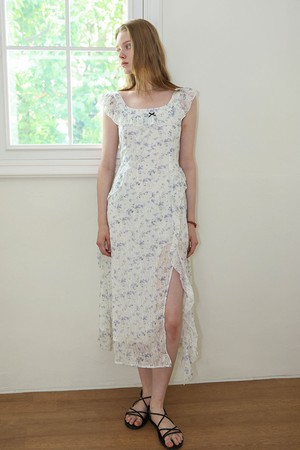 DD_Floral ruffle trim dress_WHITE