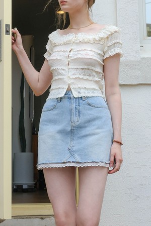DD_Denim lace hem mini skirt_BLUE