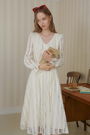 DD_Ruffle sailor collar lace dress_IVORY