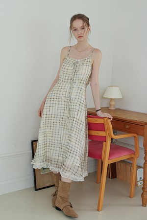 DD_Lace hem check cami dress_IVORY