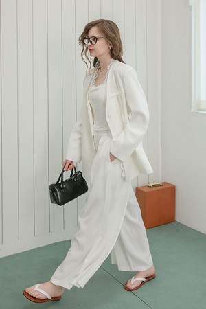 DD_Casual chic lace jacket and pants set_WHITE