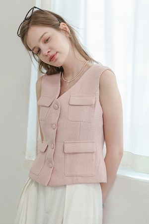 DD_Button tweed sleeveless vest_PINK