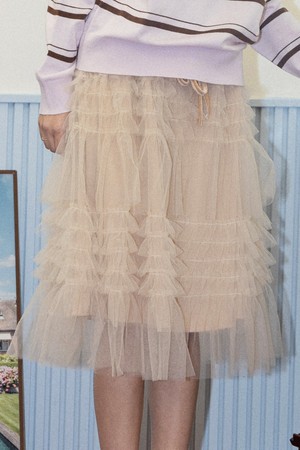 DD_Layered tiered mesh skirt_PINK