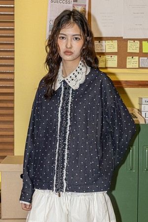 DD_Lace trim polka dot jacket_NAVY