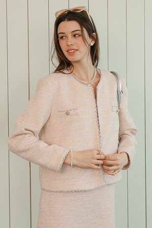 DD_Tweed collarless crop jacket_PINK