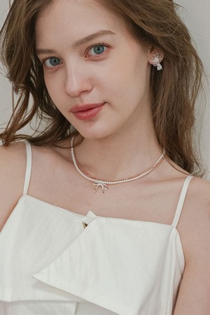 DD_Double pearl bow necklace_SILVER
