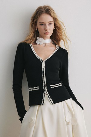 YY_Color-blocked wool knit cardigan