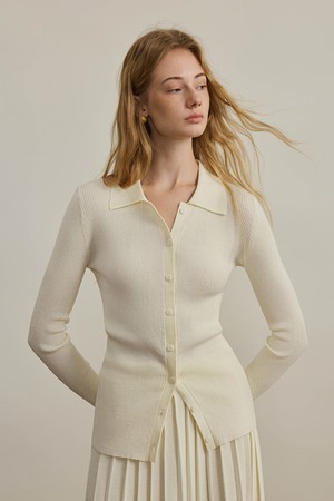 YY_Collar neck knit cardigan