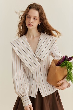 YY_V-neck striped blouse