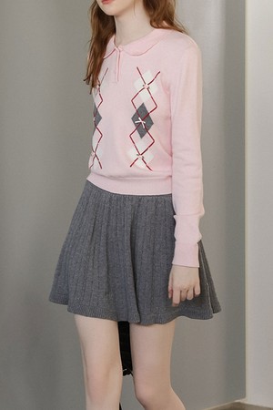 Cest_Pleated knit mini skirt