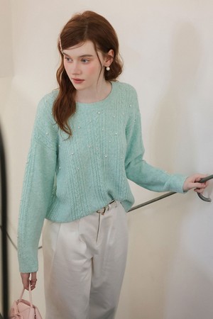 Cest_Pearl cable knit sweater