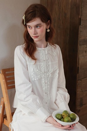Cest_Cotton ribbon ruffle blouse