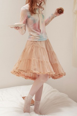 Cest_Embroidered mesh midi skirt