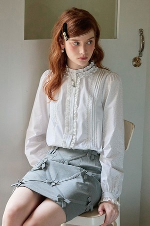 Cest_Floral lace ruffle blouse