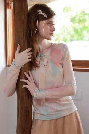 Cest_Oil painting mesh long sleeve top
