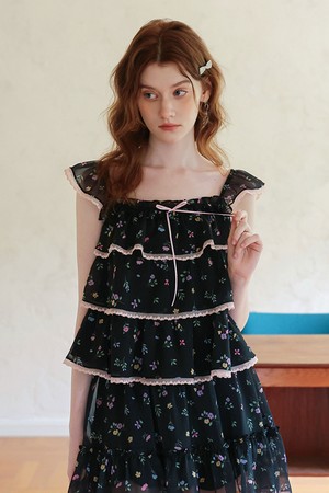 Cest_Floral chiffon sleeveless blouse