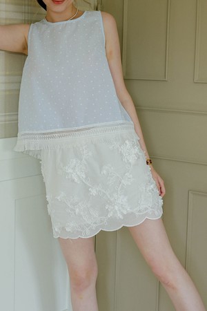 Cest_Embroidered floral mini skirt_WHITE