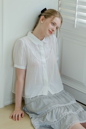Cest_Embroidered sailor collar shirt_WHITE