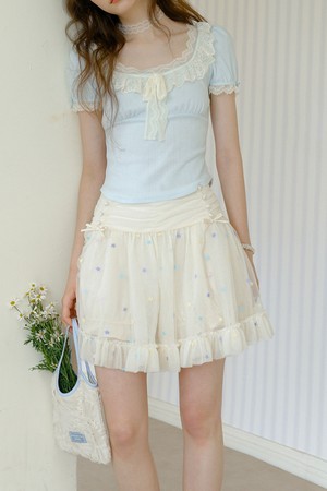 Cest_Star embroidered mesh mini skirt