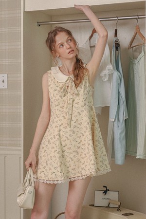 Cest_Floral lace hem mini dress_IVORY