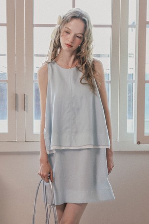 Cest_Layered sleeveless mini dress_BLUE