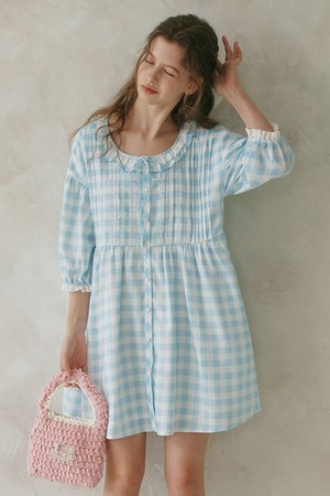 Cest_Gingham babydoll mini dress