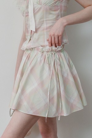 Cest_Plaid ribbon ruffle skirt
