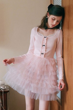 Cest_Pink tulle layered dress