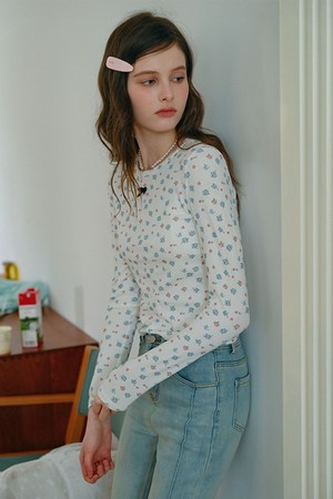 Cest_Floral slim cropped top
