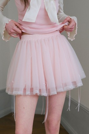 Cest_Ribbon mesh banding skirt