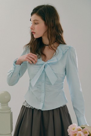 Cest_Slim ribbon cropped blouse