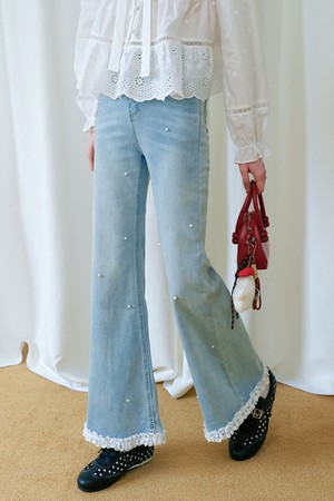 Cest_Beaded flare denim pants