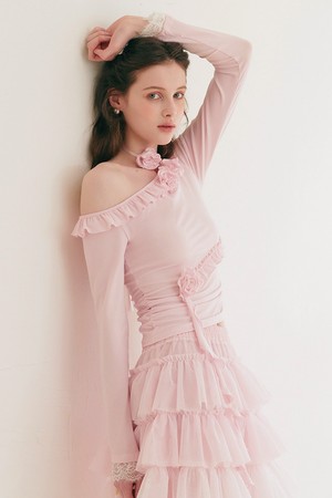 Cest_Rose frill off-shoulder blouse